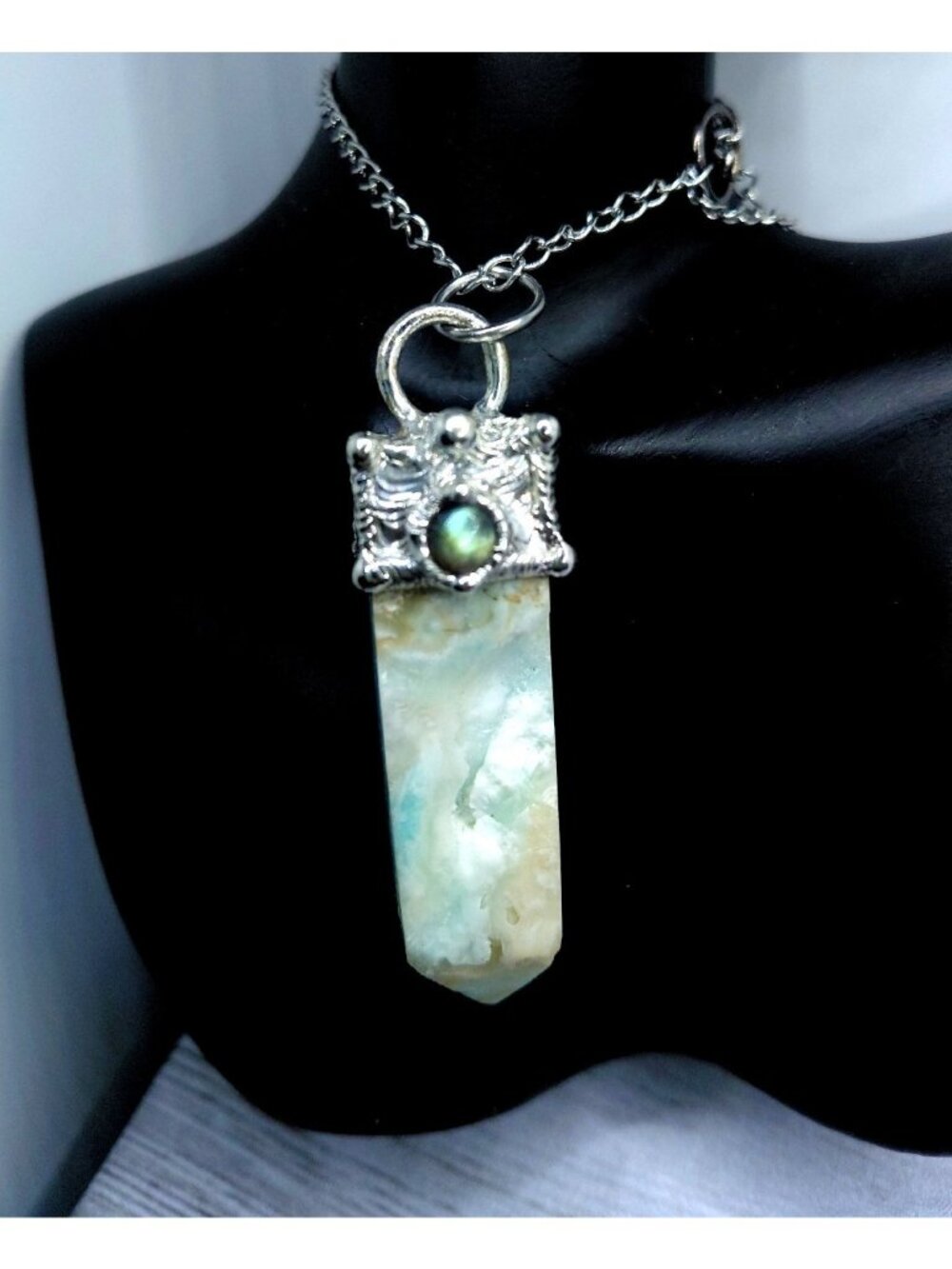 Caribbean Calcite Crystal Statement Necklace Handmade Boho Style Jewelry